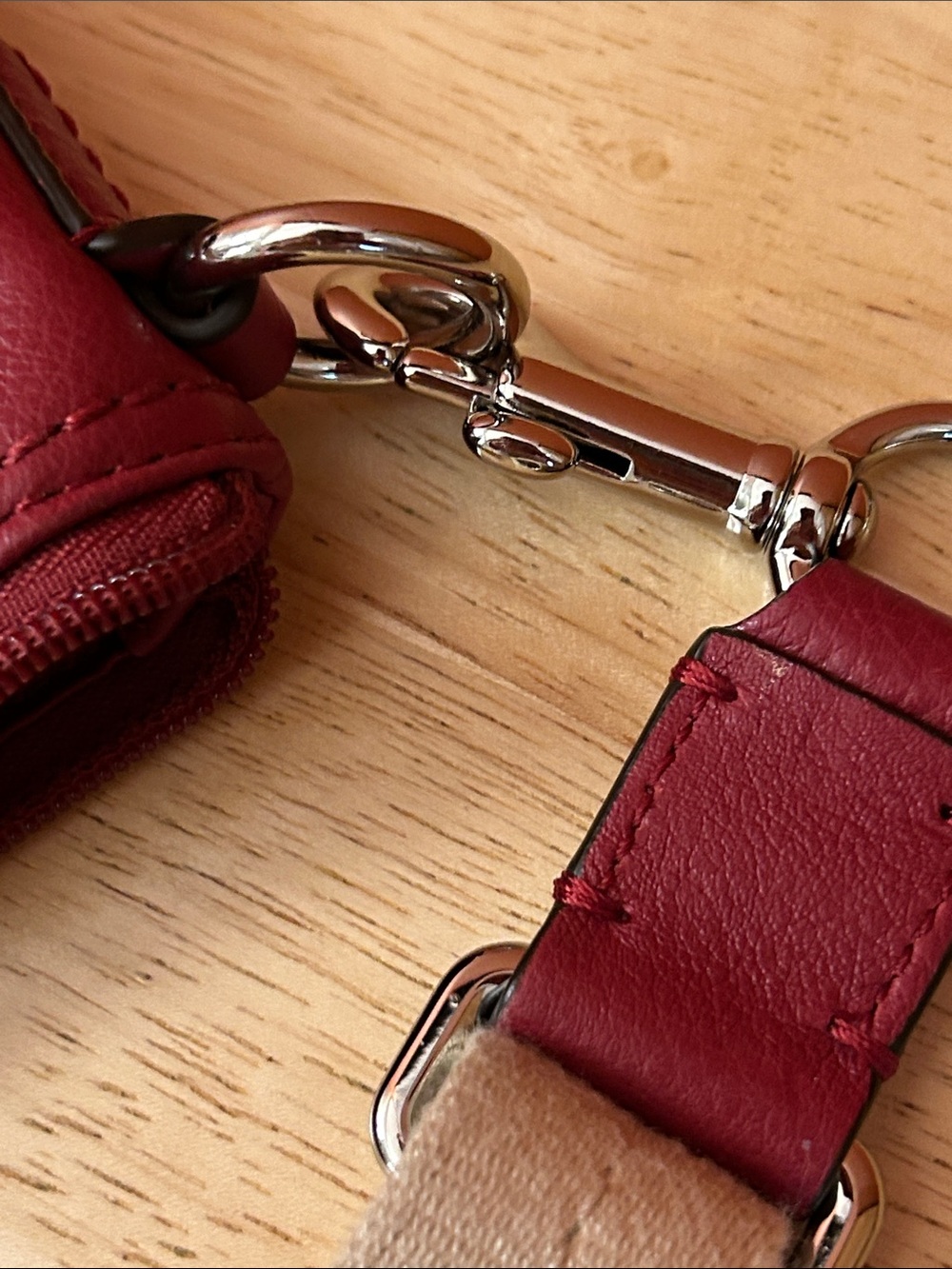 Coach Small Pebbled Leather Crossbody in Burgundy with Canvas Strap - Picture 10 of 11